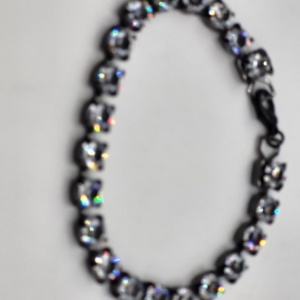 Smokey Grey Chunky Rhinestone Bracelet Silver Tone Bold Statement Festival 8in